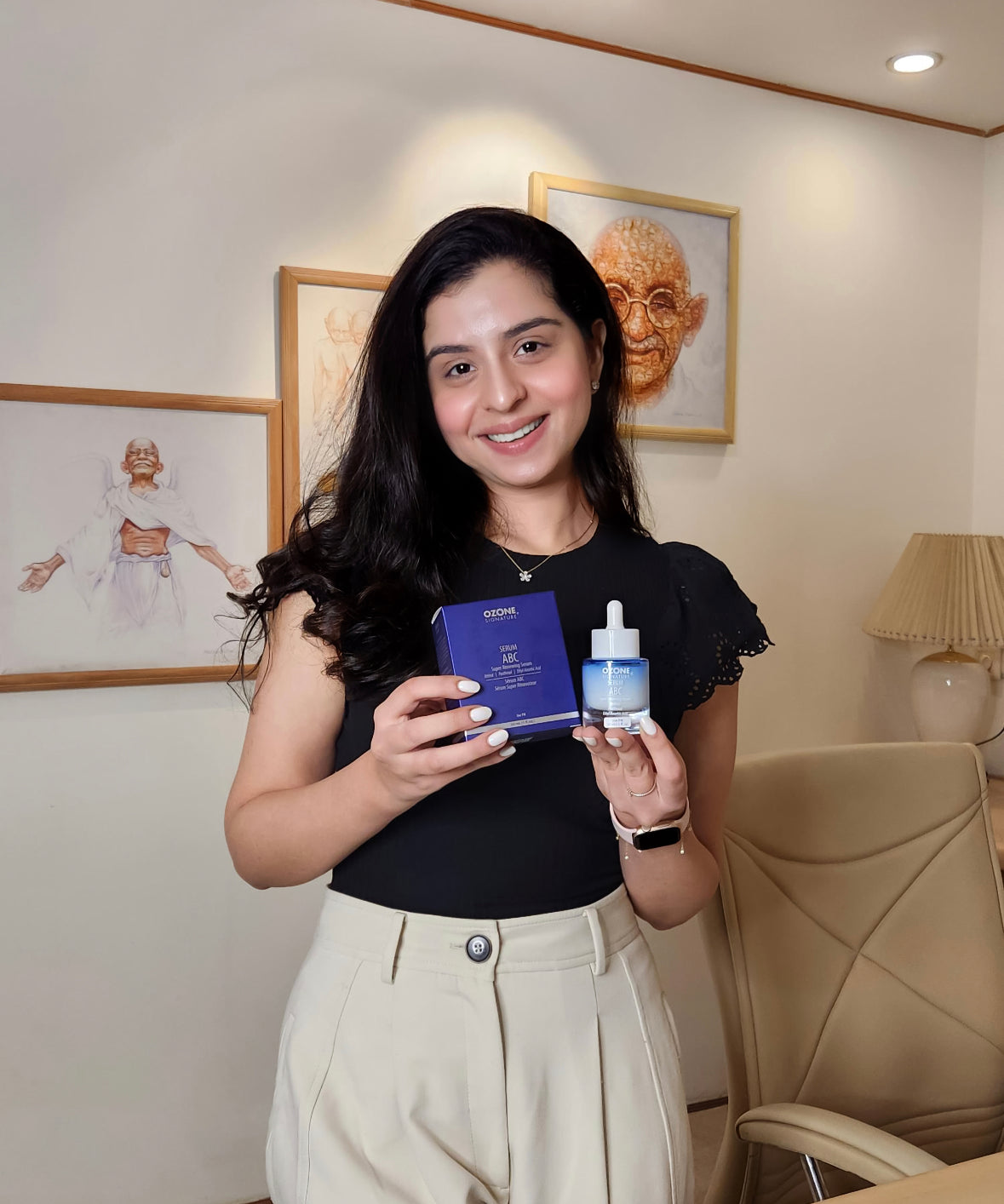 Sanchi Sehgal with Ozone Signature Serum ABC 